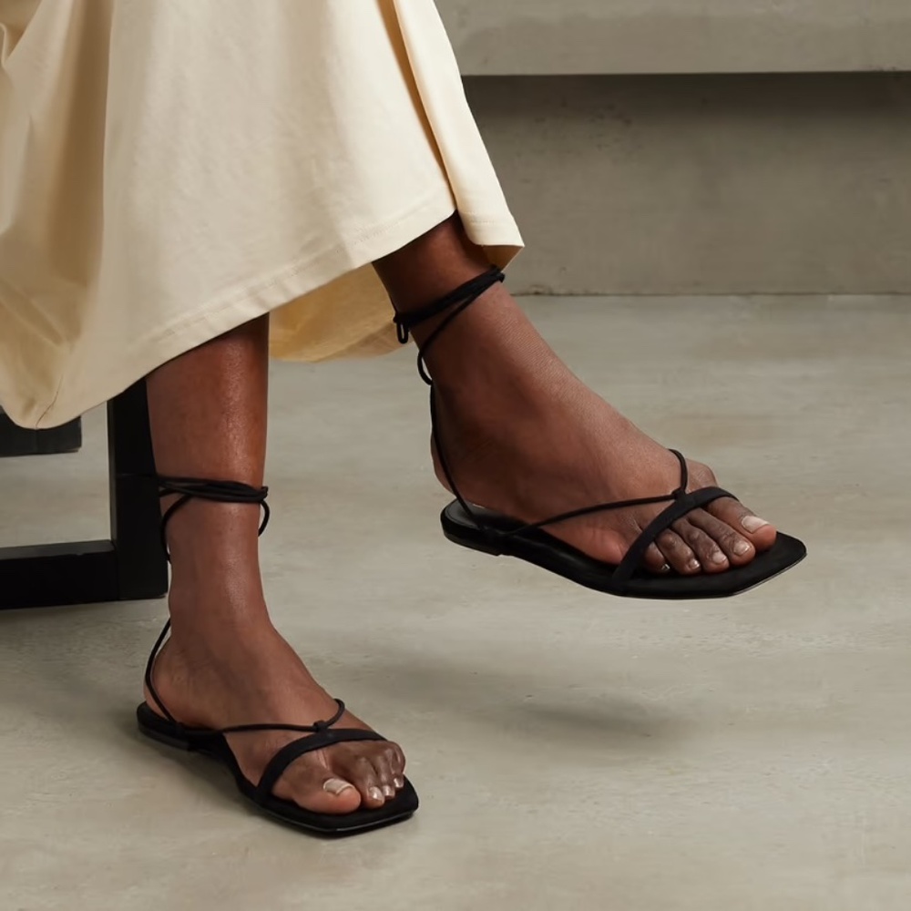 TOTEME SUEDE LACE UP SANDALS